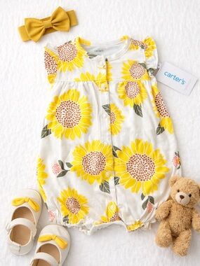 Carter's Yellow Sunflower Romper with ruffle accent